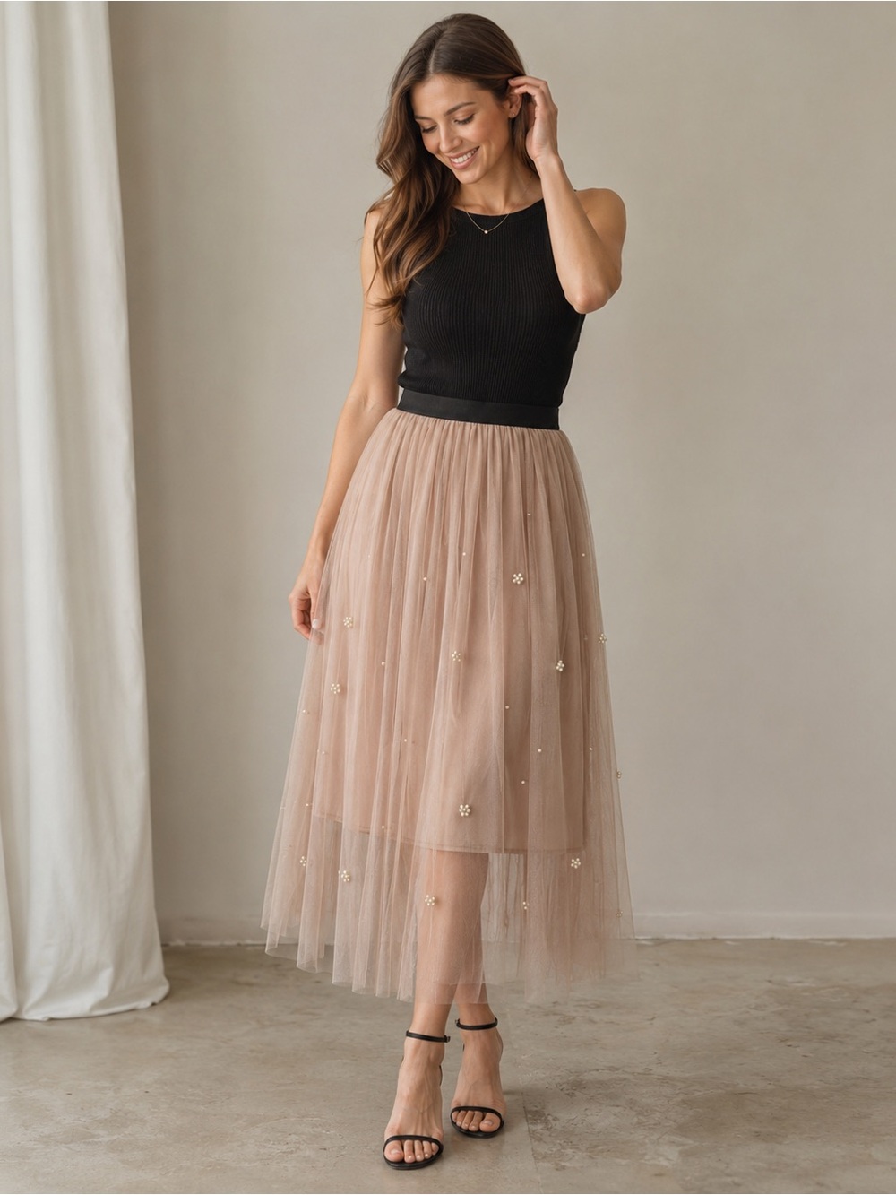 Sadie & Love Pearl Tulle Midi Skirt Large Blush Pink Fairycore